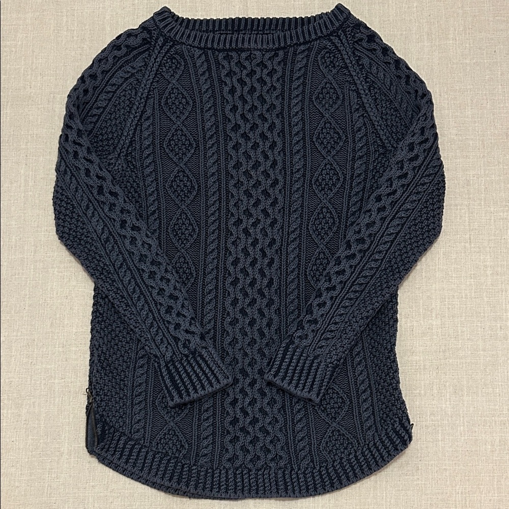 LLBean Signature Sweater Women’s Small Navy Cotton Chunky Cable Knit